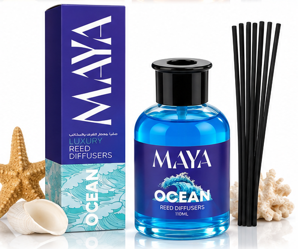 מפיץ ריח יוקרתי עם מקלות MAYA בניחוח אוקיינוס OCEAN – ‏110 מ״ל