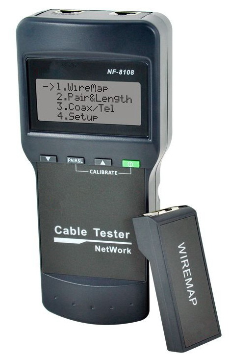 מכשיר בדיקה עם צג LCD הכולל בודק כבלי רשת/טלפוניה/קואקס