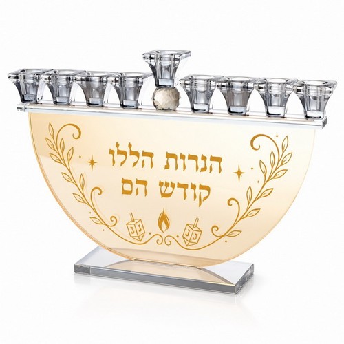 חנוכיית קריסטל בגווני אפור וענבר
