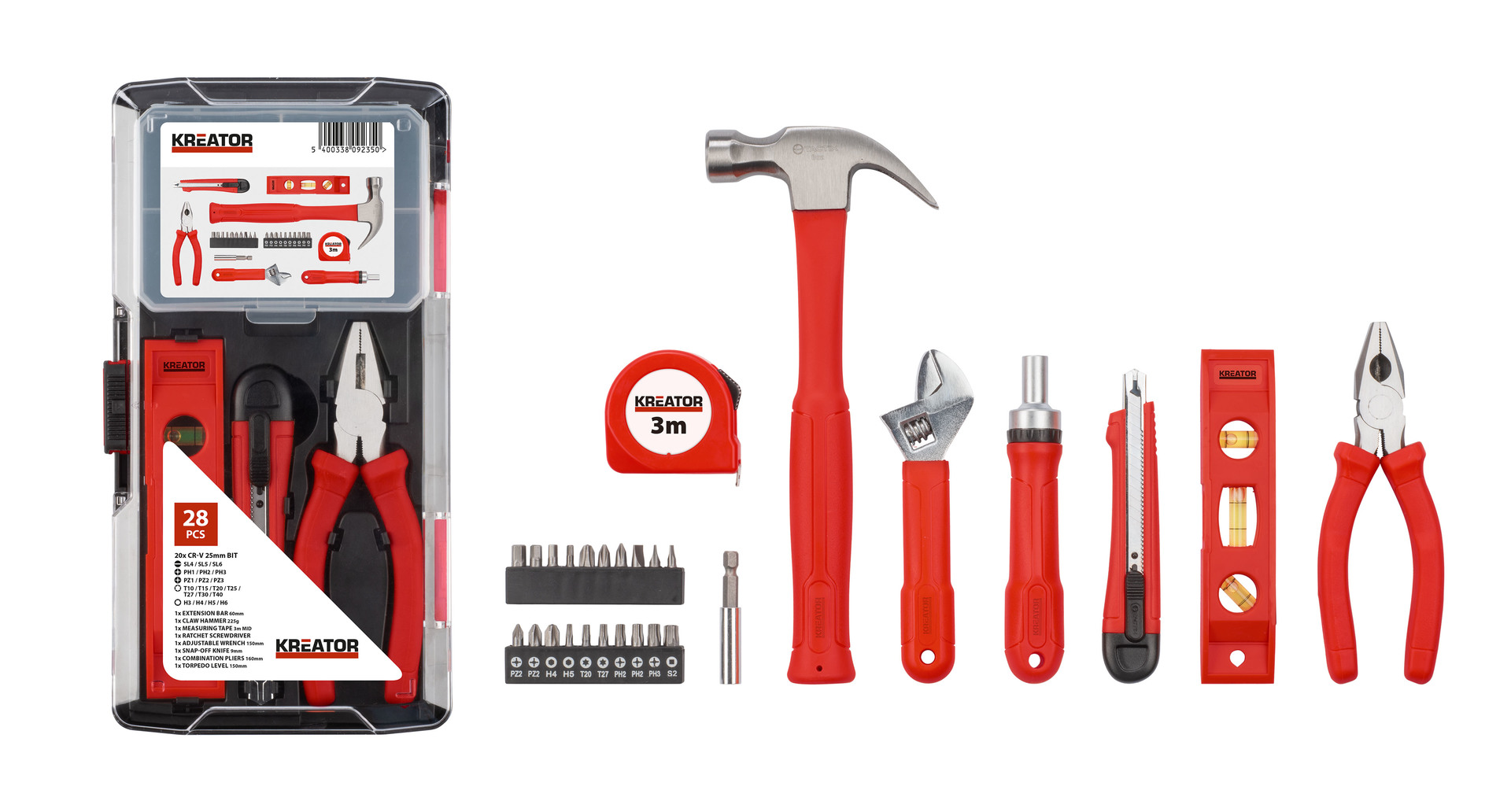 מיקס כלי עבודה 28 חלקים  KRT951014, MIXED TOOL SET 28PCS, ברקוד 5400338092350