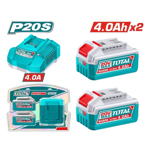 ערכת 2 סוללות 20V 4.0Ah ומטען TOTAL
