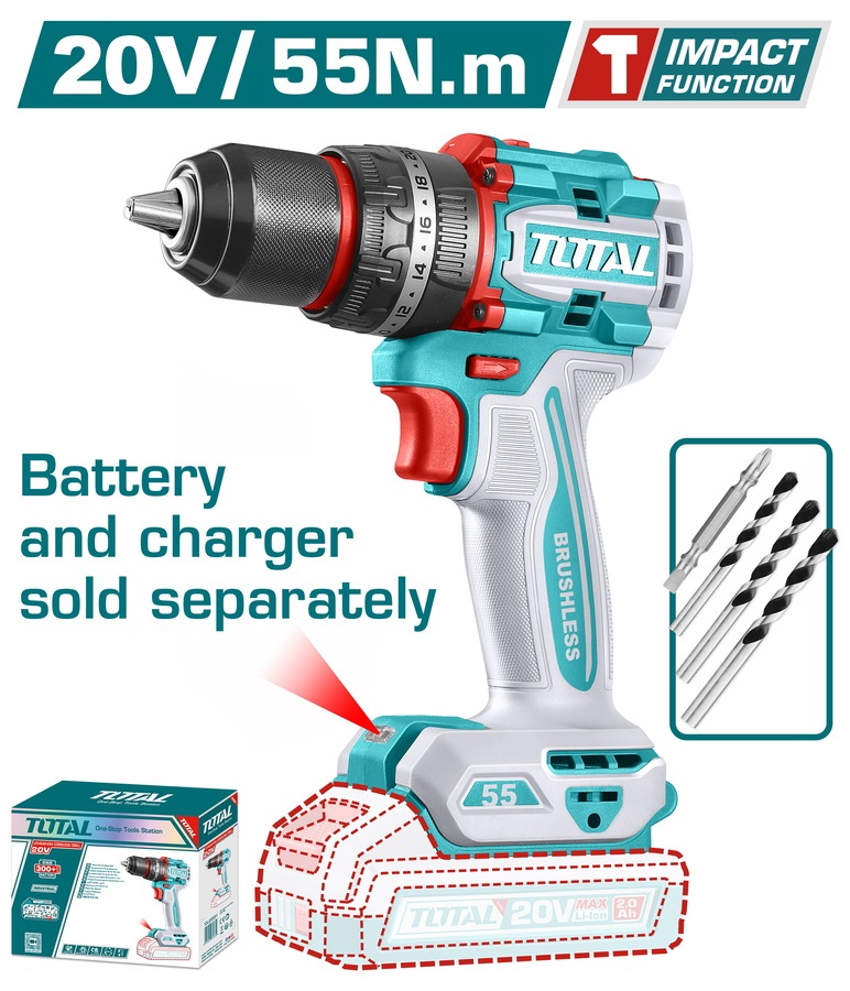 מברגה רוטטת קומפקטית בראשלס 20V גוף בלבד TOTAL