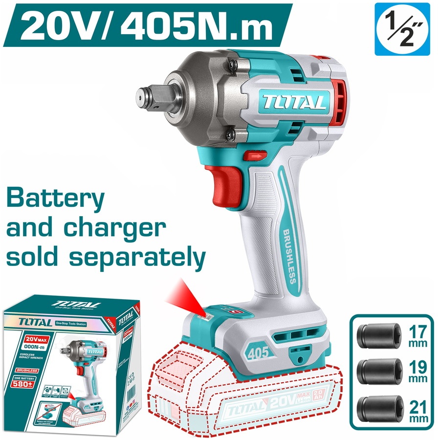 מפתח רטיטה בראשלס 1/2" 405Nm גוף בלבד TOTAL
