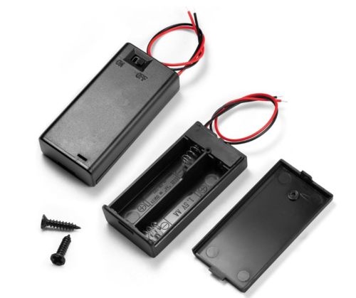 בית לשתי סוללות AA 1.5V עם חוטים ומתג הפעלה/כיבוי 