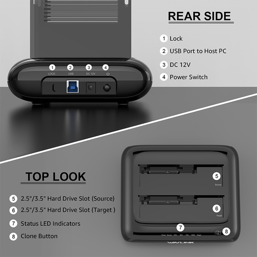 תחנת עגינה לכוננים קשיחים Wavlink WL-ST341UA – USB 3.0 / SATA I/II/III / Offline Clone