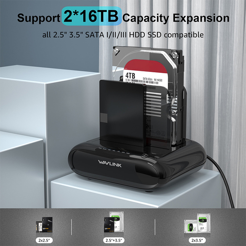תחנת עגינה לכוננים קשיחים Wavlink WL-ST341UA – USB 3.0 / SATA I/II/III / Offline Clone