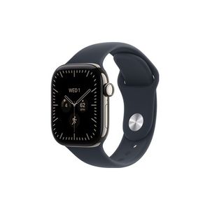 Apple Watch Series 12 GPS + Cellular 42mm Natural Titanium Case with Navy Blue Sport Band - S/M שעון