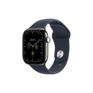 Apple Watch Series 12 GPS + Cellular 42mm Natural Titanium Case with Navy Blue Sport Band - M/L שעון