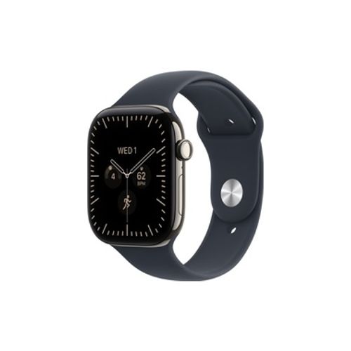 Apple Watch Series 12 GPS + Cellular 46mm Natural Titanium Case with Navy Blue Sport Band - S/M שעון