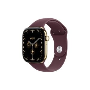 Apple Watch Series 12 GPS + Cellular 46mm Radiant Gold Titanium Case with Burgundy Sport Band - S/M שעון