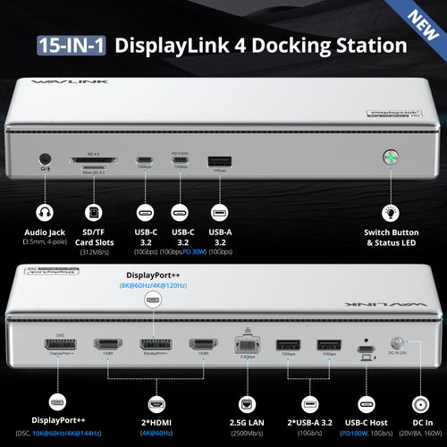 תחנת עגינה Wavlink WL-UG75PD1-DH2 – 100W PD / 2.5G Ethernet / 4K/8K Display