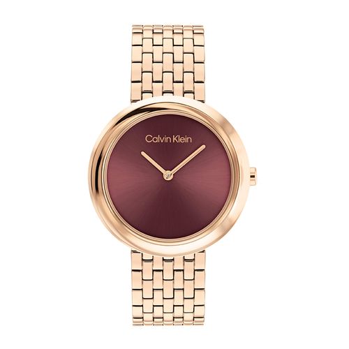 שעון Calvin Klein קלווין קליין לאישה Twisted Bezel דגם 25100067, לוח בגוון בורדו
