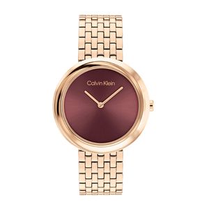 שעון Calvin Klein קלווין קליין לאישה Twisted Bezel דגם 25100067 עם לוח בגוון בורדו