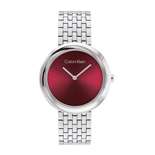 שעון Calvin Klein קלווין קליין לאישה Twisted Bezel דגם 25100064, לוח בגוון בורדו