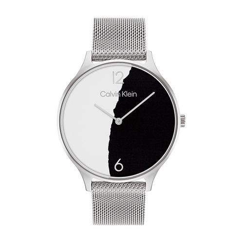 שעון Calvin Klein קלווין קליין לאישה Timeless Mesh דגם 25200007, לוח בגוון שחור ולבן