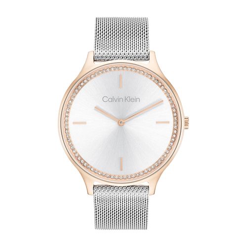 שעון Calvin Klein קלווין קליין לאישה CK Timeless דגם 25100006, לוח בגוון לבן כסוף
