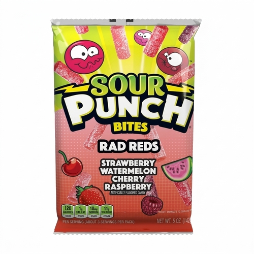 SOUR PUNCH- ממתק חמוץ בטעמי פירות אדומים אבטיח, דובדב, פטל, תות 142 גרם