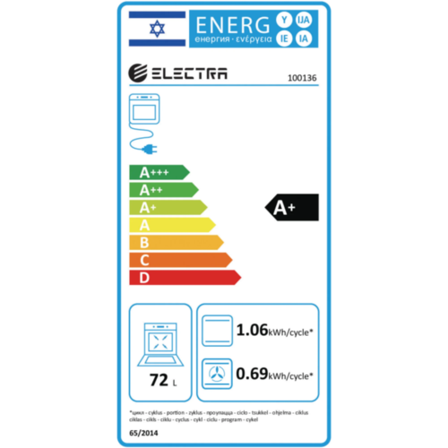 ‏⁧תנור בנוי 72 ליטר ⁦Electra⁩ 100136 אלקטרה צבע שחור⁩‏