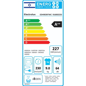 מייבש כביסה Electrolux EDH903R7WC ‏9 ‏ק"ג אלקטרולוקס