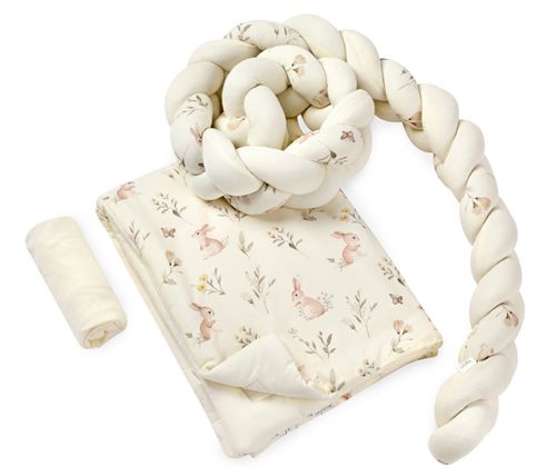 סט מצעים לעריסה עם נחשוש קלוע מאזלין spring bunny