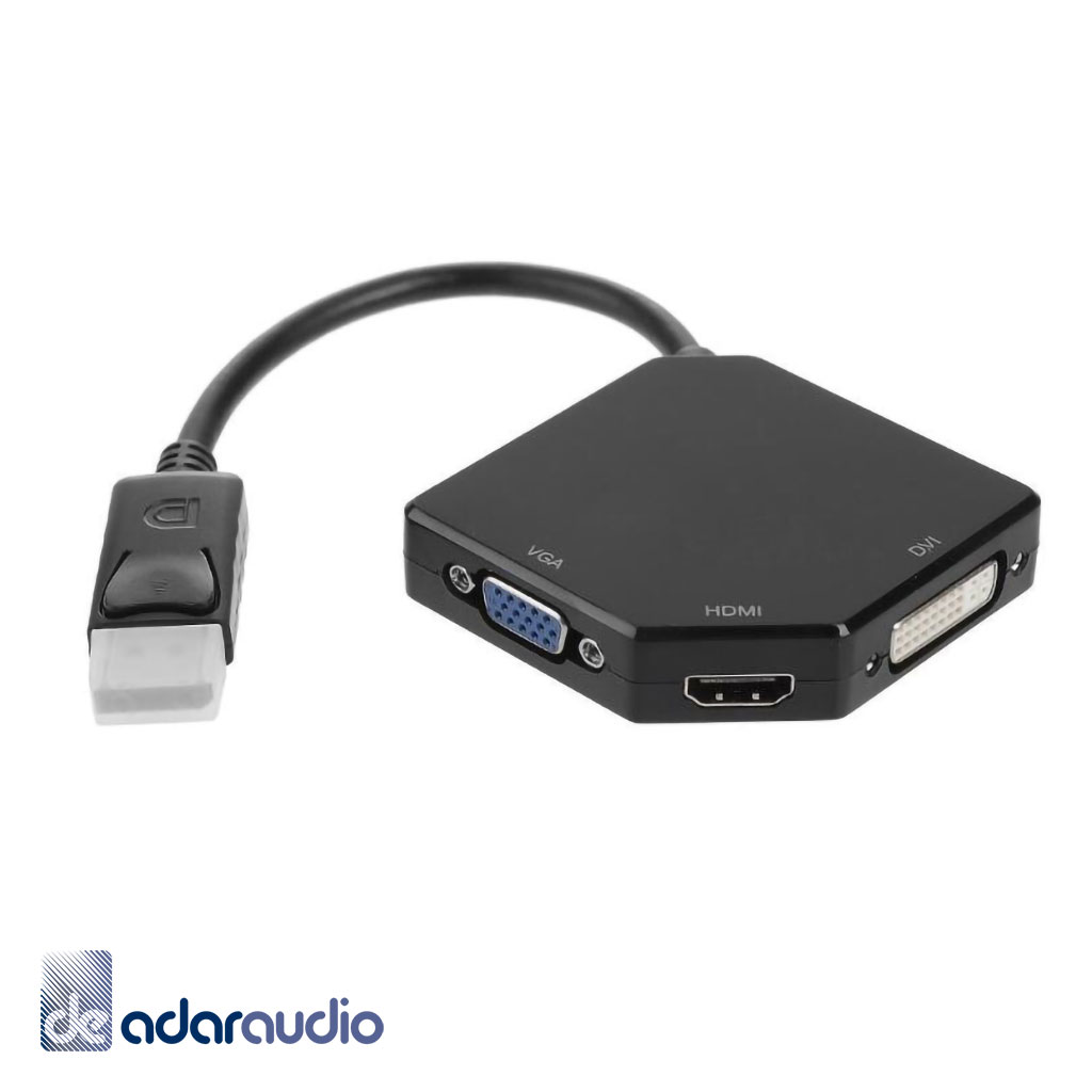 מתאם DISPLAYPORT אוניברסלי ל-HDMI + DVI + VGA נקבות, תומך אודיו ב-HDMI