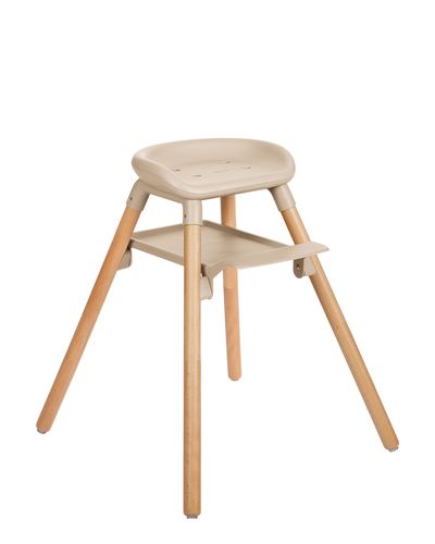 בסיס כיסא אוכל Woody 6in1 בגוון בז' עם רגלי עץ ומשטח רגליים, ללא המושב העליון.