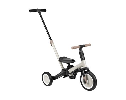תלת אופן Flip בז במצב פעוטון עם ידית דחיפה, מבט אלכסוני מלפנים.