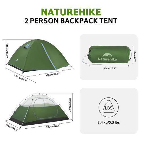 אוהל תרמילאים קל משקל ל-2 אנשים נייצ'רהייק NATUREHIKE Bleik 2-Person Backpacking Tent – מידות ומשקל