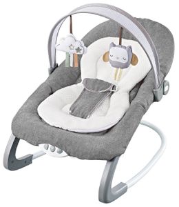 טרמפולינה ונדנדה מפוארת לתינוק Deluxe Bouncer לידה עד 18 ק"ג עם מנגינות, רטט הרגעה וקשת צעצועים מתכוננת - אפור