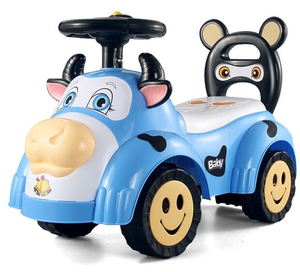 בימבה לילדים 2 ב 1 עם תא אחסון מתחת למושב ואפקטים קוליים - כחול (פרה)