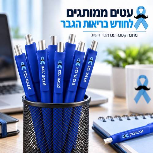100 עטי ג׳ל כחולים ממותגים לחודש נובמבר ובריאות הגבר