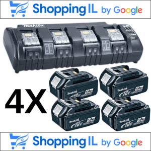 מטען 4 תחנות טעינה + 4 סוללות 5AH מקוריות ובאחריות היבואן הרישמי - MAKITA DC18SF 18V מקיטה
