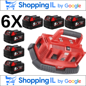 6 סוללות 5AH מקוריות + עמדת טעינה ל- 6 סוללות Milwaukee M14™ - M18™ M1418 C6