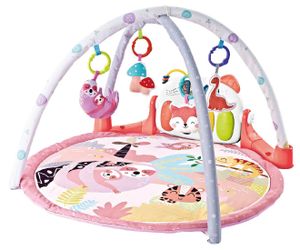 אוניברסיטת פסנתר מוזיקלית לתינוק 4 ב-1 עם קשתות ומשטח פעילות מנגן - עצלן ורוד