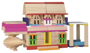 דלי עם 250 קוביות בניה מעץ מלא