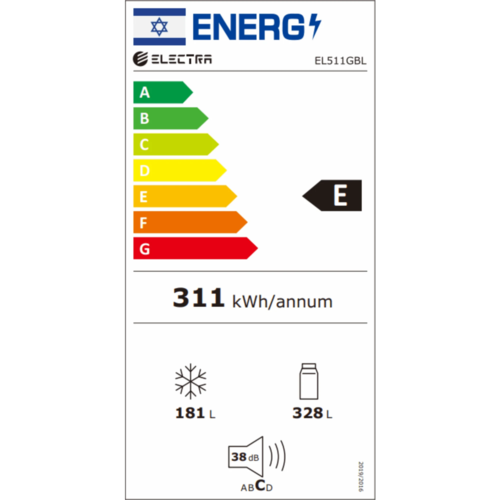 ‏⁧מקרר 4 דלתות 509 ליטר ⁦Electra EL511GBL⁩ אלקטרה זכוכית שחורה⁩‏