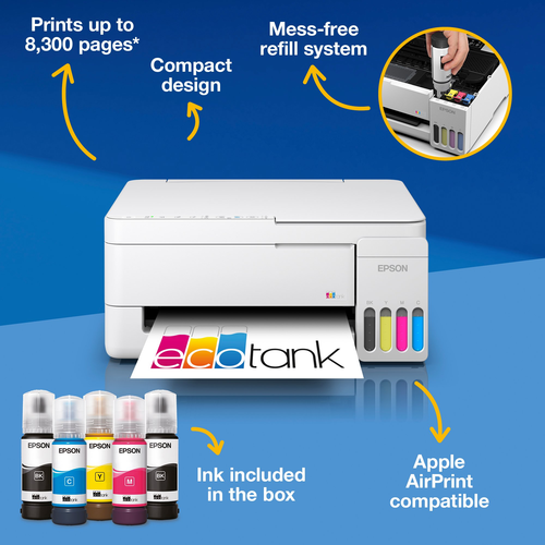 מדפסת בקבוקים Epson EcoTank L3356 משולבת ללא פקס (צבע לבן)