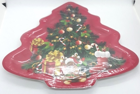 צלחת נייר בעיצוב עץ אדום לקריסמיס   5 יח'			