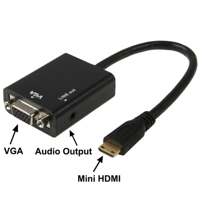 Output Video Mini כבל ממיר MINI HDMI TO VGA + אודיו, תומך עד 1080P