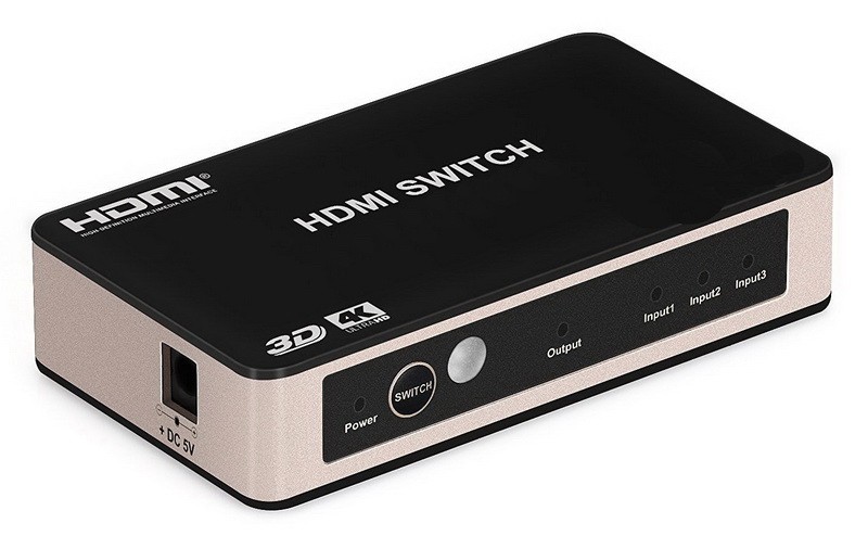 קופסת מיתוג HDMI2.0 עם 3 כניסות + שלט רחוק, תומכת 4K@60Hz + 3D + החלפה אוטומטית