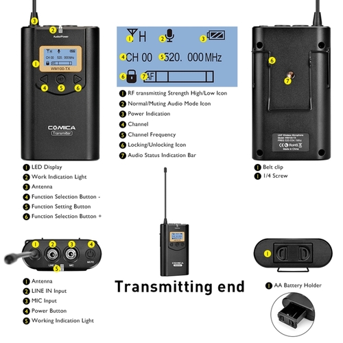 משדר מקלט ומיקרופון דש COMICA CVM-WM100