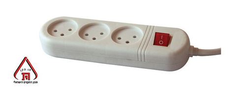 רב שקע \ מפצל - 3 שקעים + 1 מטר כבל + מפסק