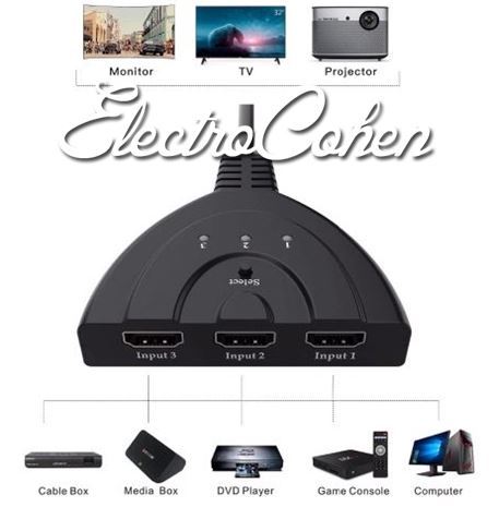 בורר מפצל כולל כבל 3D HDMI 3 כניסות תומך HDCP לממירים