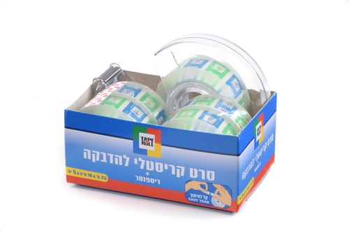 מעמד סלוטייפ + 5 סרט הדבקה קריסטלי