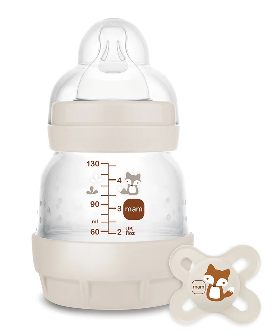 בקבוק מאמ נגד גזים 130 מ׳׳ל ומוצץ 0-2 MAM Anti-Colic