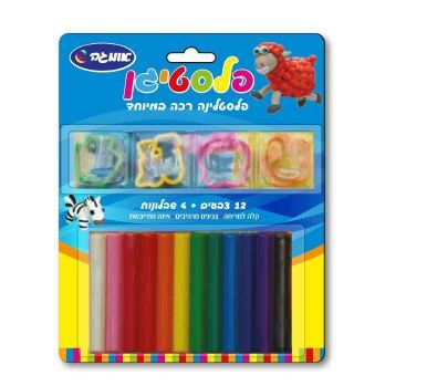 פלסטיגן פלסטלינה 12 צבעים + 4 שבלונות אומגה