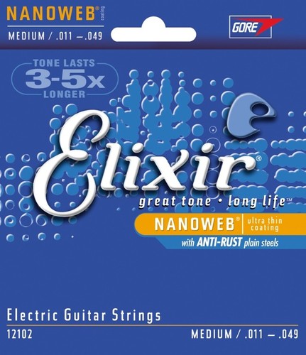 סט מיתרים לגיטרה חשמלית 0.11 - 0.49 Elixir 12102 Medium Nanoweb