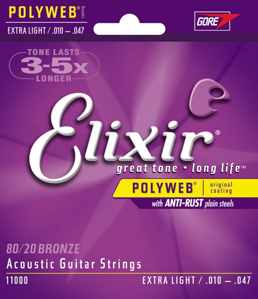סט מיתרים לגיטרה אקוסטית Elixir 11000 Extra Light Polyweb