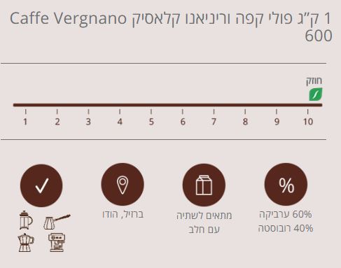1 ק”ג פולי קפה וריניאנו קלאסיק Caffe Vergnano 600