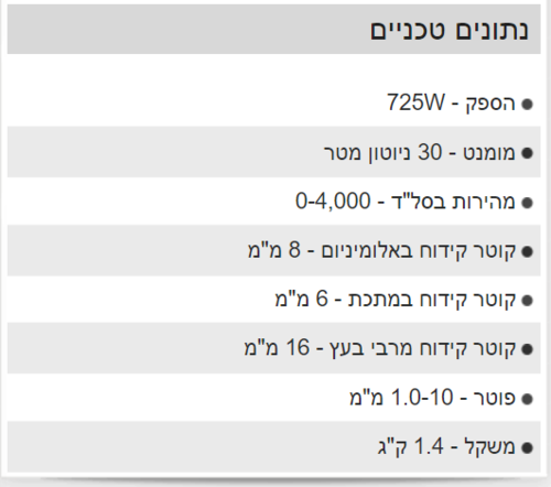 מקדחת אלומיניום 725W
